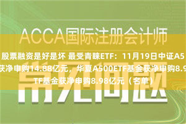 股票融资是好是坏 最受青睐ETF：11月19日中证A500ETF易方达获净申购14.88亿元，华夏A500ETF基金获净申购8.98亿元（名单）